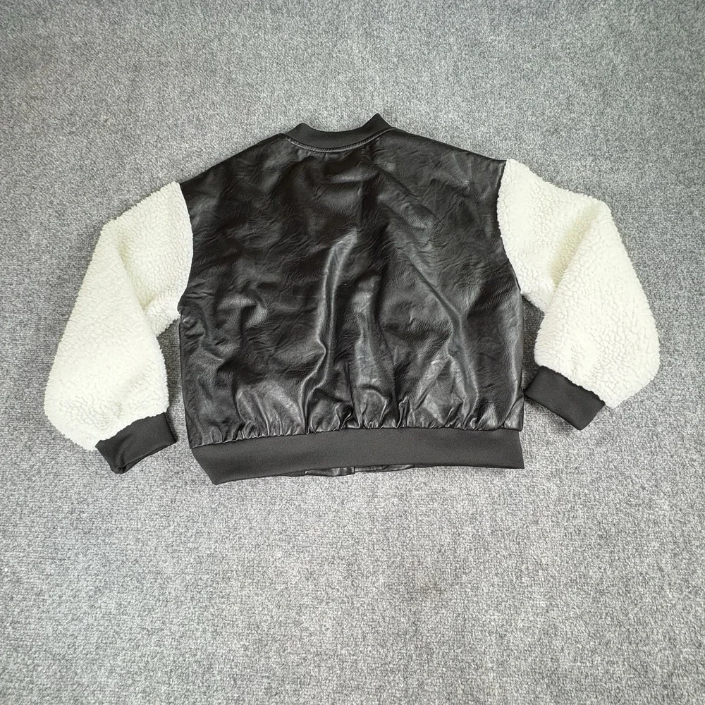 Zaful Yanweiyi‎ Jacket Women M Black White Faux Leather Sherpa Bomber Y2K Baddie - Picture 9 of 13